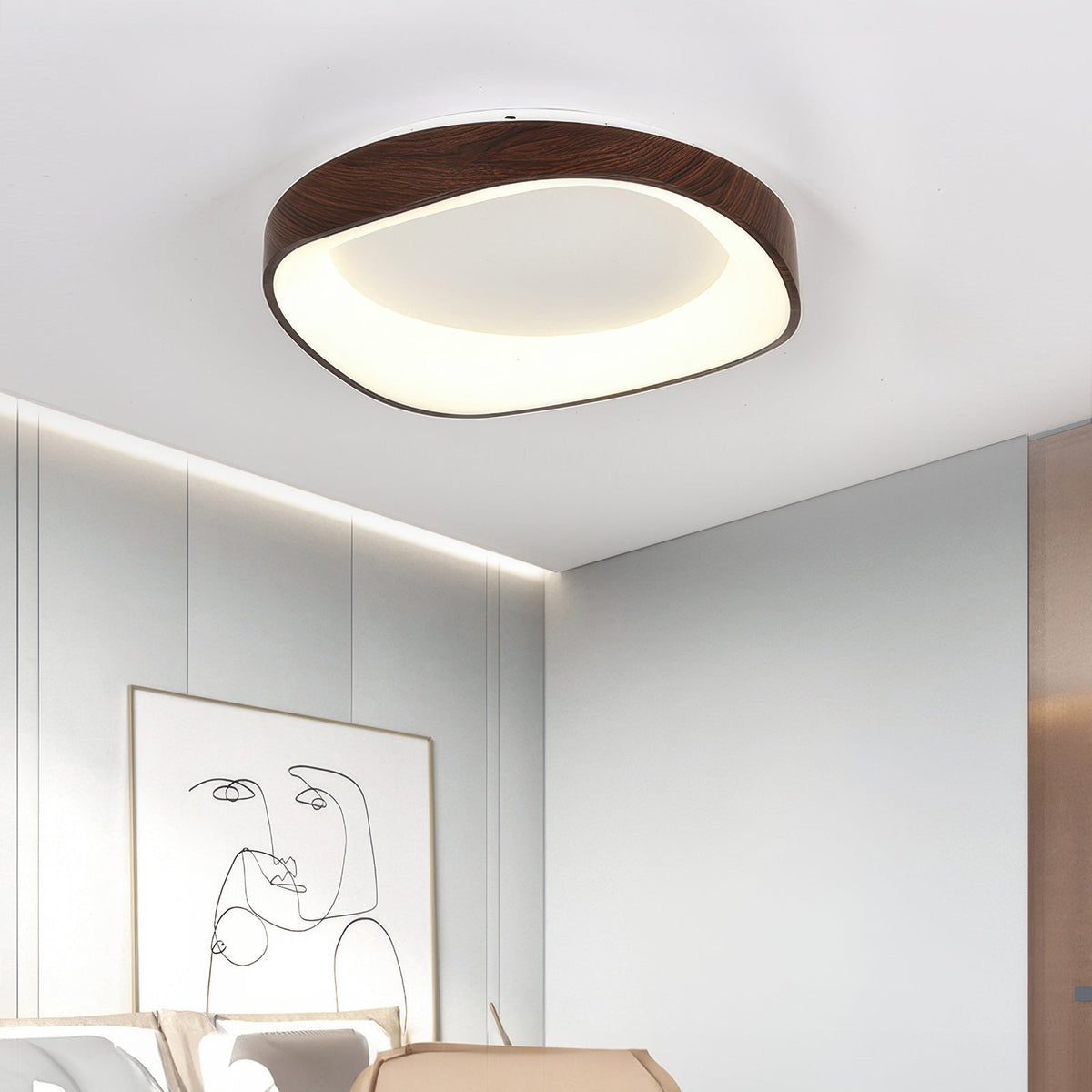Round Wood Grain Flush Mount LED Light 16-24 Inch Iron Acrylic Fixture for Bedroom Living Room Den Office Scandinavian Minimalist Modern Far