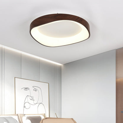 Round Wood Grain Flush Mount LED Light 16-24 Inch Iron Acrylic Fixture for Bedroom Living Room Den Office Scandinavian Minimalist Modern Far