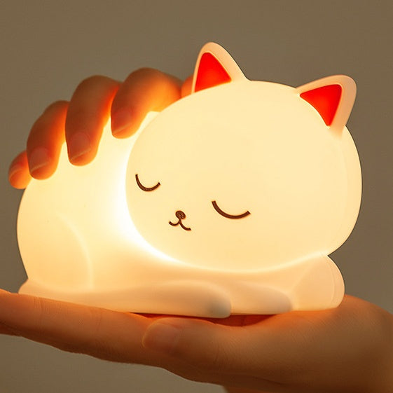 Silicone Cat Night Light with Touch Control & 7 Color Modes – Rechargeable LED Bedside Lamp for Kids & Nursery