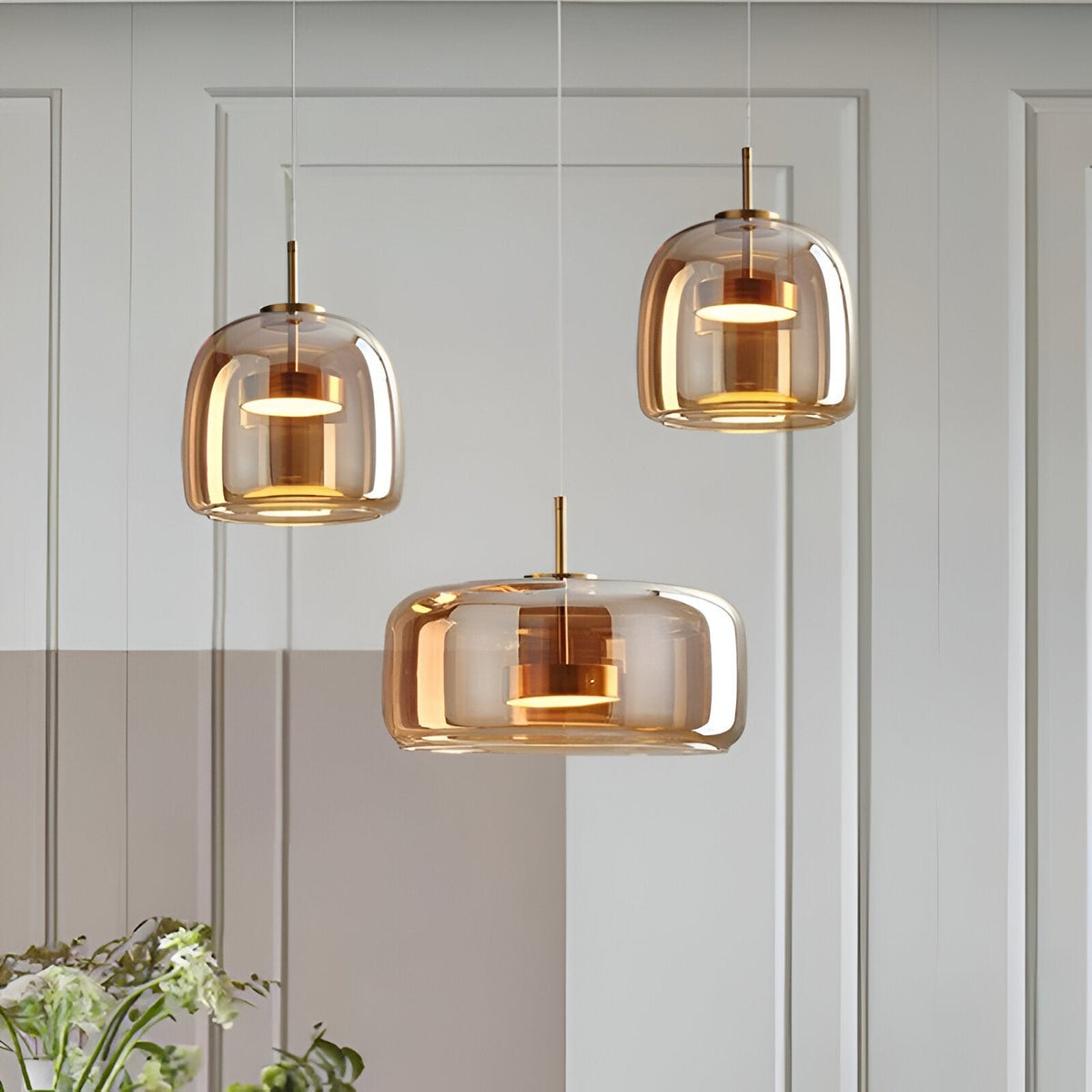 Glass Hanging Ceiling Fixture with Adjustable Cord for Dining Tables & Kitchen Islands | Color-Tunable LED Modern Farmhouse Style