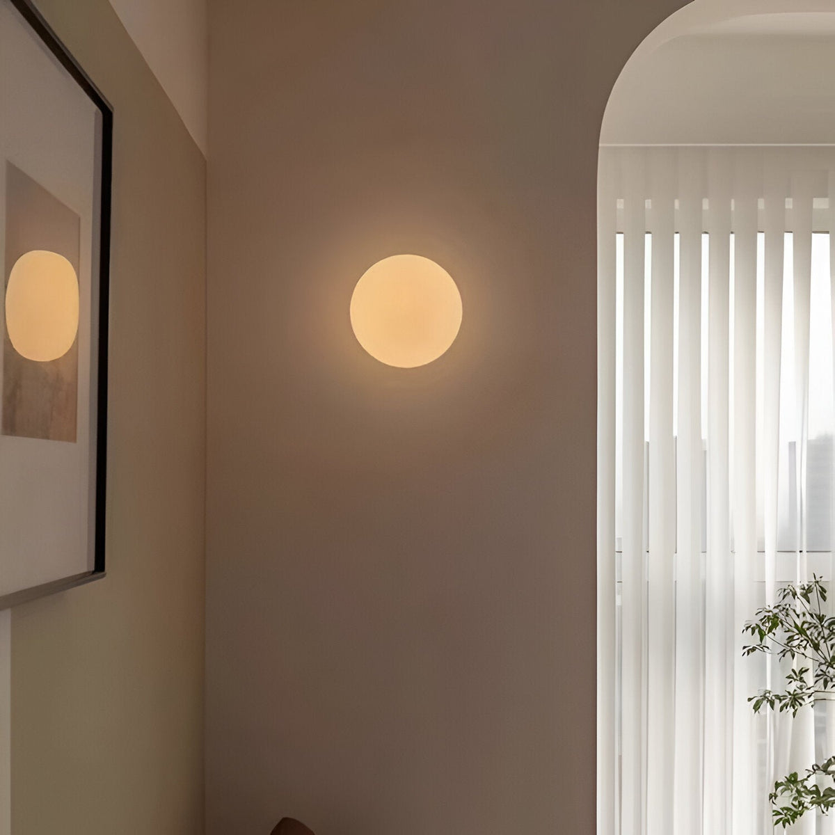 Spherical Glass Wall Sconce with Diffused Glow White Finish 3000K LED Compatible Bedside Hallway Fixture Contemporary Iron Mount for Bedroom