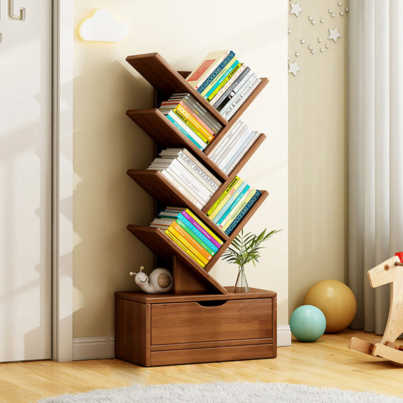 Multi-Tier Wooden Storage Rack 39 in Walnut Finish Open Shelving for Home Office Study Living Room Decorative Display