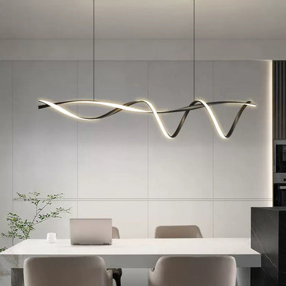 Hanging Linear LED Island Light Black Alloy Adjustable Cable 39-59 Inches for Kitchen Counter Dining Table Modern Minimalist Ceiling Fixture