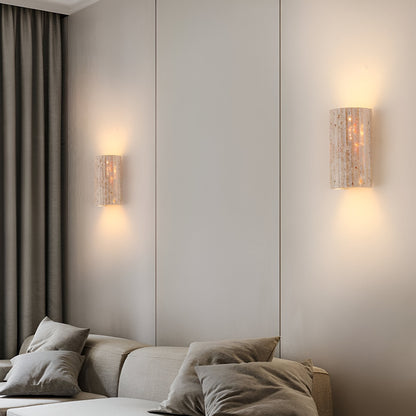 Travertine Sconce Fixture 6.5 Inch Bidirectional Illumination Indoor Outdoor Corridor Entry Facade Architectural Hardscape Garden Terrace Co