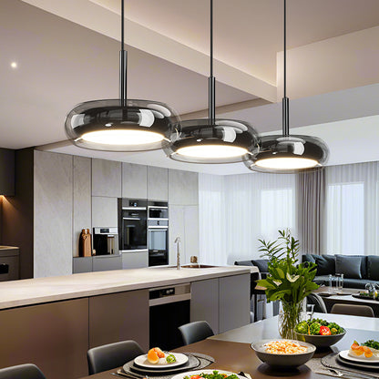 Three-Light Linear Hanging Lamp for Island & Dining Table Black Iron Glass Adjustable Cable 8 in Shade LED Fixture Modern Kitchen Ceiling Li