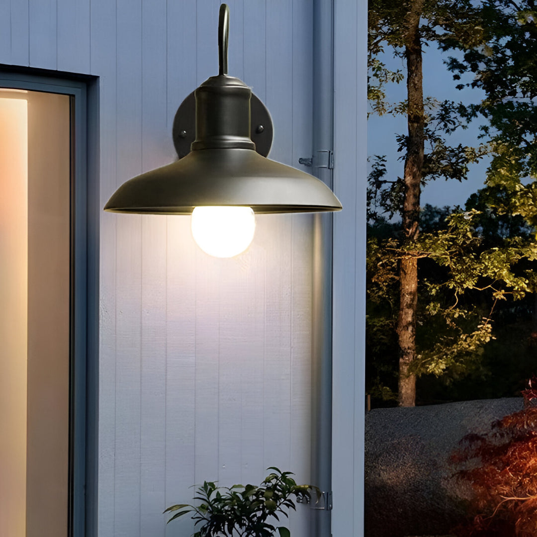 Iron Sconce Fixture with Curved Arm for Patio Garage Barn Entry 9-11 in Shade Weatherproof IP65 LED 1400 Lumen Neutral White Metal Housing
