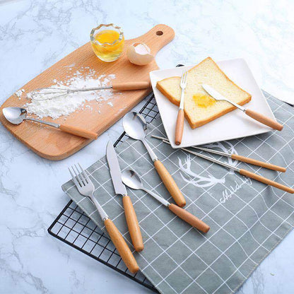 Elegant Cutlery Set | Premium 5-Piece Scandinavian Design with Wooden Handles for Timeless Dining