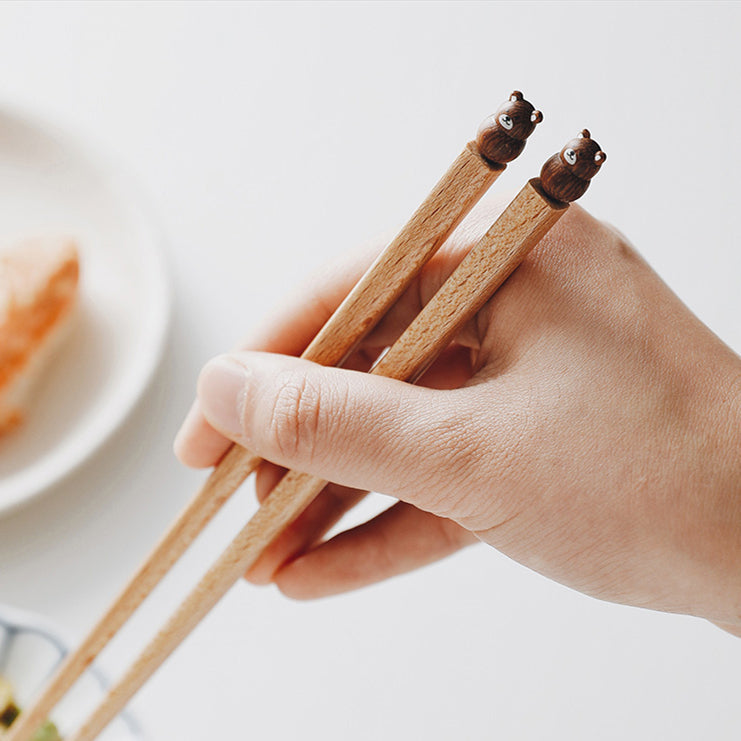 Animal-Themed Training Chopsticks for Kids Wooden Easy-Grip Learning Utensils for Toddlers Small Hands Mealtime Practice Shiba Inu Bunny Bea