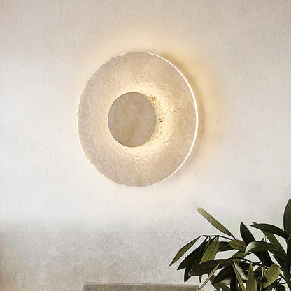Circular Stone-Effect LED Sconce 12-Inch Diameter Flush-Mount Fixture for Hallways Bedrooms Living Rooms Modern Minimalist Design with Adjus