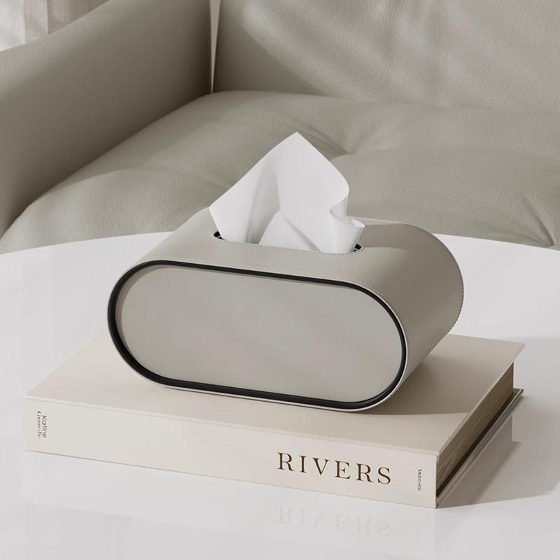 Faux Leather Tissue Dispenser Oval 9 × 5 × 4 Inches Desktop Organizer Napkin Caddy Home Office Bedroom Bathroom Tabletop Storage Accessories