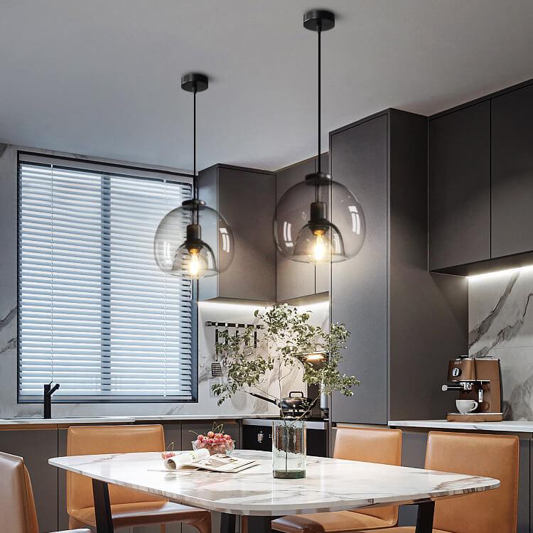 Adjustable Hanging Ceiling Light with Smoked Glass Shade 9 Inch for Dining Room Kitchen Bedroom Modern Dome Fixture Hardwired E26 Base