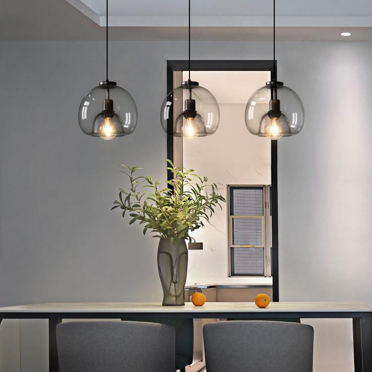 Gray Tinted Glass Drop Light with Adjustable 59-Inch Cord for Kitchen Island, Dining Area & Bedroom – E27 Socket Ceiling Fixture