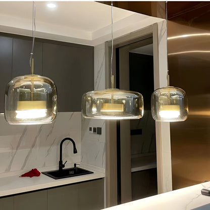 Glass Hanging Ceiling Fixture with Adjustable Cord for Dining Tables & Kitchen Islands | Color-Tunable LED Modern Farmhouse Style