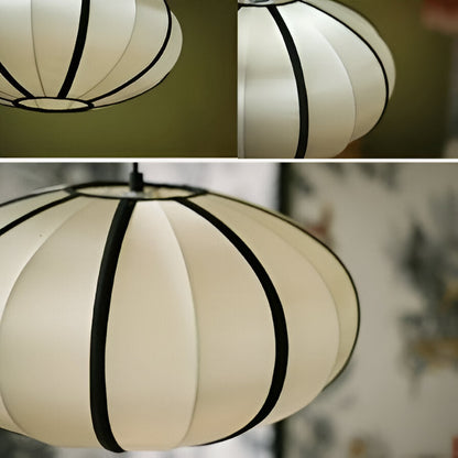 Fabric Ceiling Light 16-Inch Orb Shade for Dining Room Bedroom Kitchen Island White Silk Hanging Fixture E27 Socket Adjustable Height
