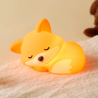 LED Fox Night Light for Kids with Tap Control | Rechargeable Silicone Nursery Lamp | Dimmable USB-C Cordless Bedside Glow for Baby Bedroom