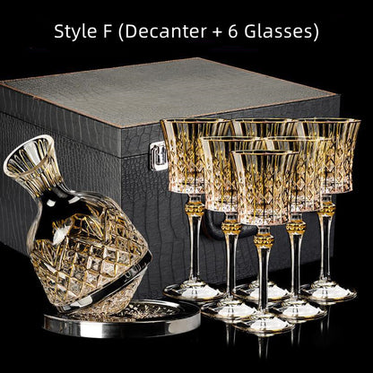 Embossed Gold Accent Wine Glass & Decanter Set with Carrying Case for Elegant Entertaining