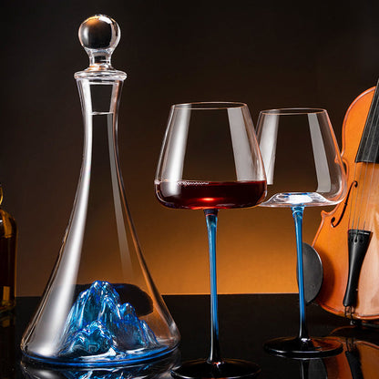 Hand-Painted Stemmed Aerating Decanter & Glassware Set for Red Wine Service | Home Bar & Dining Collection