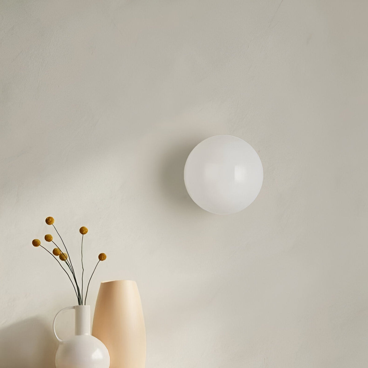 Spherical Glass Wall Sconce with Diffused Glow White Finish 3000K LED Compatible Bedside Hallway Fixture Contemporary Iron Mount for Bedroom
