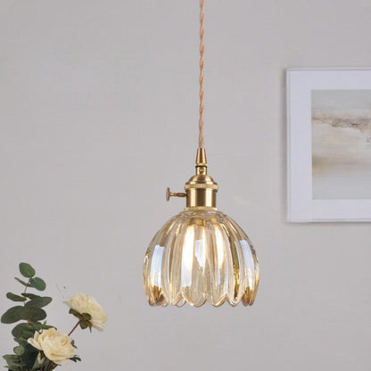 Fluted Glass Hanging Light Fixture 4.7 Inches Compact Globe Pendant Lamp E27 Socket for Kitchen Island Dining Table Bar Counter Ambient Illu