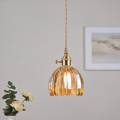 Fluted Glass Hanging Light Fixture 4.7 Inches Compact Globe Pendant Lamp E27 Socket for Kitchen Island Dining Table Bar Counter Ambient Illu