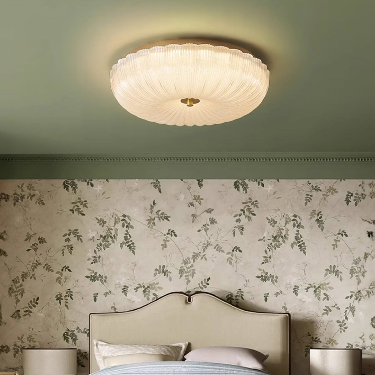 Flush Mount LED Ceiling Light with Textured Glass Shade for Dining Room & Bedroom – Round Halo Design, 8 to 20 Inch Diameter Options, Warm