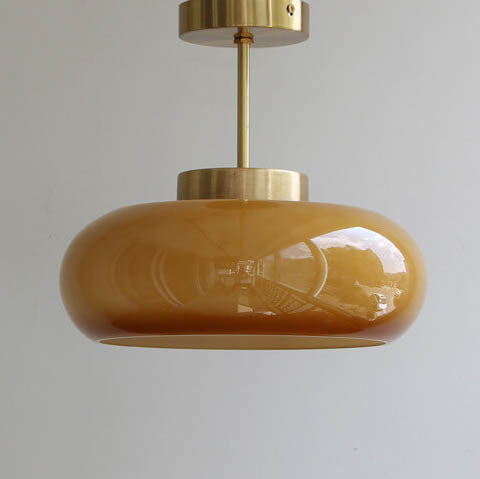 Amber Glass Semi-Flush Ceiling Light with Antique Gold Finish for Bedroom & Living Room - 11 Inch Single-Bulb Hardwired Fixture