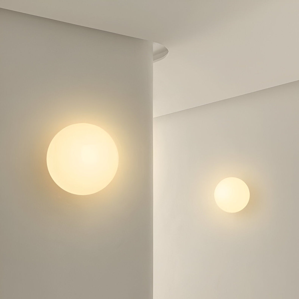 Spherical Glass Wall Sconce with Diffused Glow White Finish 3000K LED Compatible Bedside Hallway Fixture Contemporary Iron Mount for Bedroom