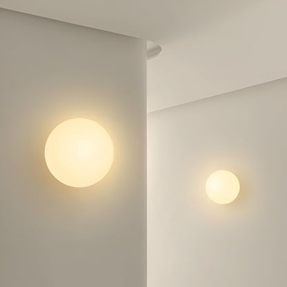 Spherical Glass Wall Sconce with Diffused Glow White Finish 3000K LED Compatible Bedside Hallway Fixture Contemporary Iron Mount for Bedroom
