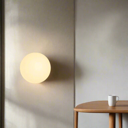 Spherical Glass Wall Sconce with Diffused Glow White Finish 3000K LED Compatible Bedside Hallway Fixture Contemporary Iron Mount for Bedroom