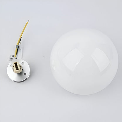 Spherical Glass Wall Sconce with Diffused Glow White Finish 3000K LED Compatible Bedside Hallway Fixture Contemporary Iron Mount for Bedroom