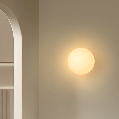 Spherical Glass Wall Sconce with Diffused Glow White Finish 3000K LED Compatible Bedside Hallway Fixture Contemporary Iron Mount for Bedroom