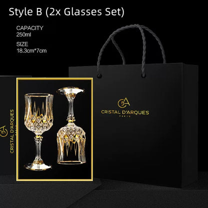 Embossed Gold Accent Wine Glass & Decanter Set with Carrying Case for Elegant Entertaining