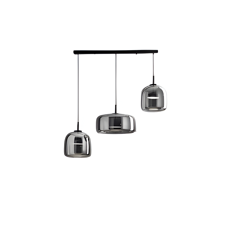 Triple Glass Dome Ceiling Light 15 in Adjustable Height for Kitchen Island Dining Room Modern Hanging Fixture Gray Smoked Finish