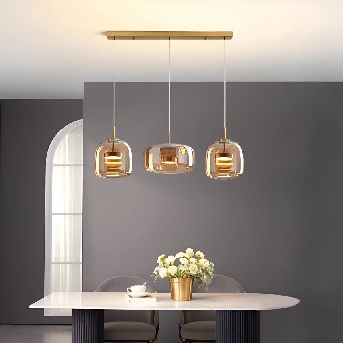 Glass Hanging Ceiling Fixture with Adjustable Cord for Dining Tables & Kitchen Islands | Color-Tunable LED Modern Farmhouse Style