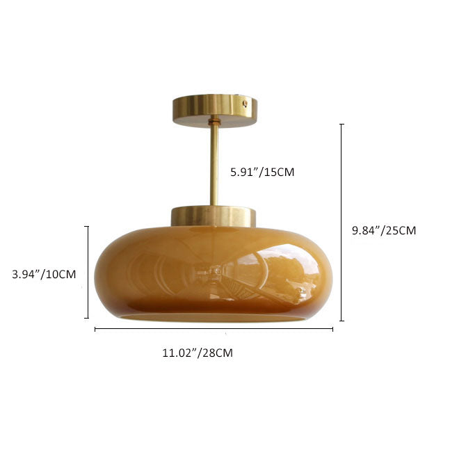 Semi-Flush Mount Golden Amber Glass Fixture 11 inch Antique Brass Finish for Bedrooms Living Rooms Hallways Vintage Style Overhead Light E26