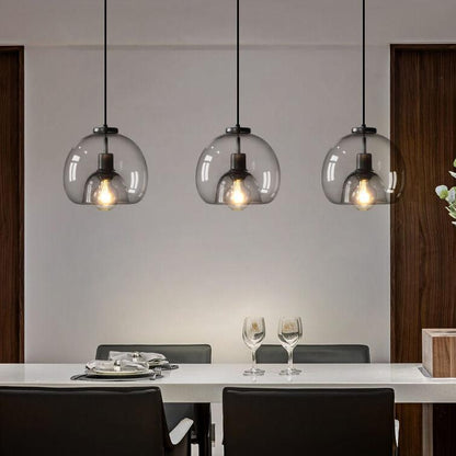 Adjustable Hanging Ceiling Light with Smoked Glass Shade 9 Inch for Dining Room Kitchen Bedroom Modern Dome Fixture Hardwired E26 Base