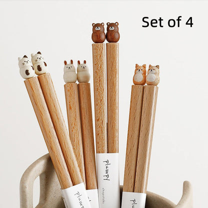 Animal-Themed Training Chopsticks for Kids Wooden Easy-Grip Learning Utensils for Toddlers Small Hands Mealtime Practice Shiba Inu Bunny Bea