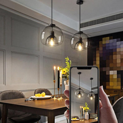 Adjustable Hanging Ceiling Light with Smoked Glass Shade 9 Inch for Dining Room Kitchen Bedroom Modern Dome Fixture Hardwired E26 Base
