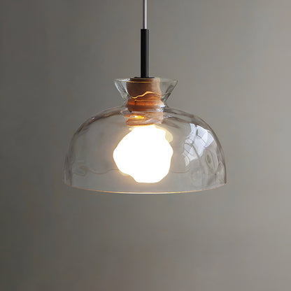 Wood & Glass Drop Light for Counter | Adjustable Height Cord Fixture with Clear Textured Shade | Nordic Style