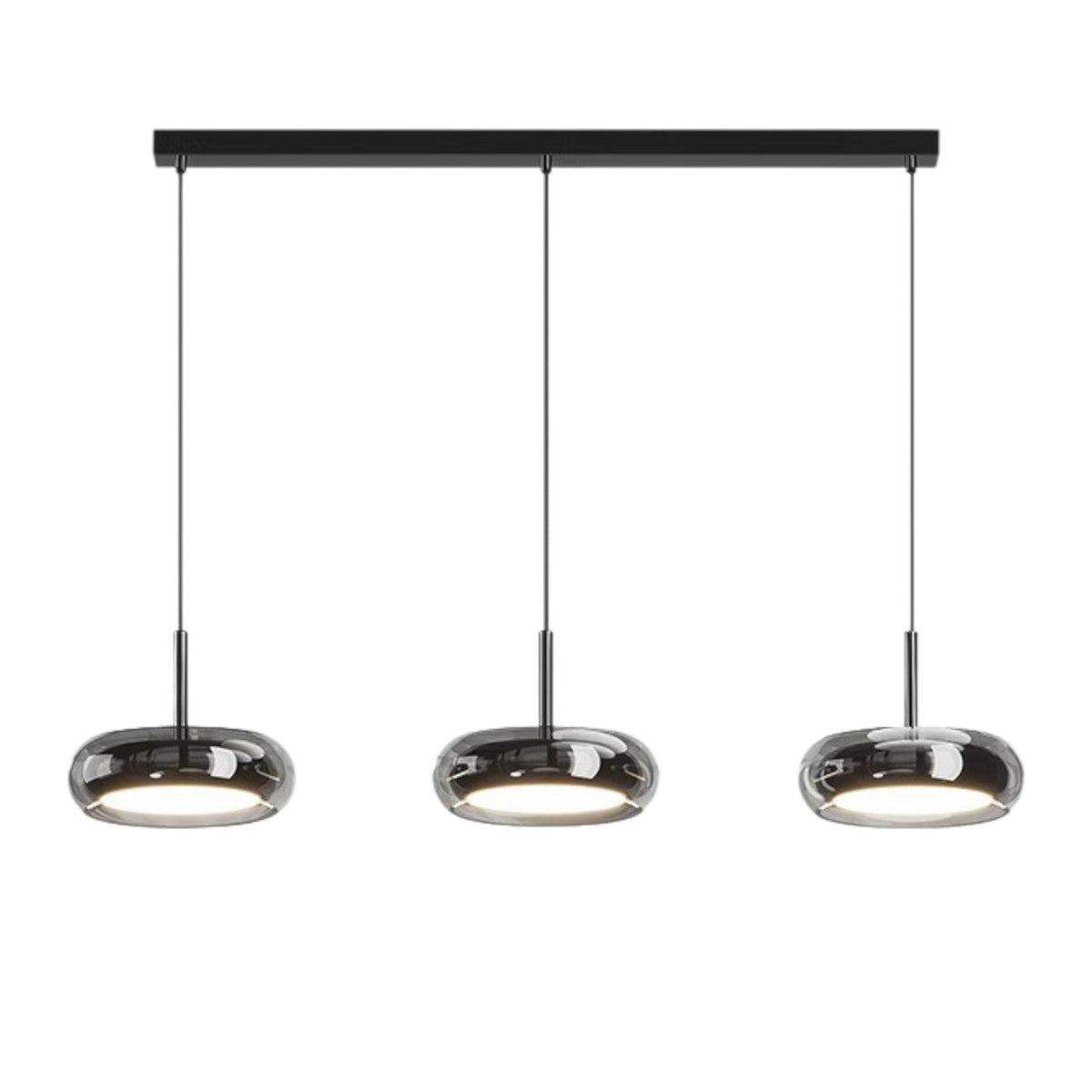 Three-Light Linear Hanging Lamp for Island & Dining Table Black Iron Glass Adjustable Cable 8 in Shade LED Fixture Modern Kitchen Ceiling Li