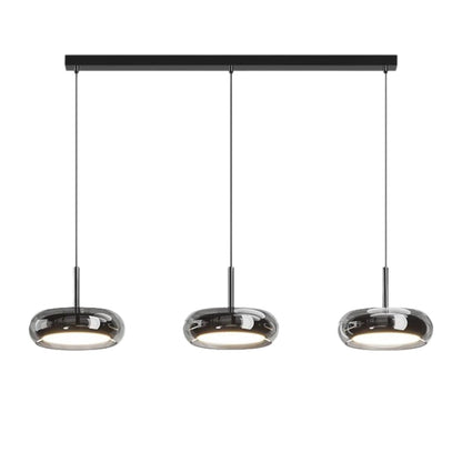Three-Light Linear Hanging Lamp for Island & Dining Table Black Iron Glass Adjustable Cable 8 in Shade LED Fixture Modern Kitchen Ceiling Li
