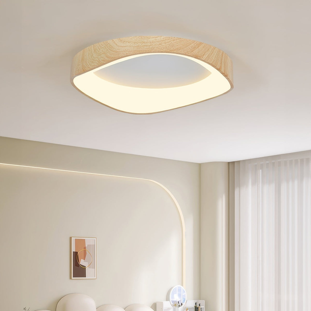 Round Wood Grain Flush Mount LED Light 16-24 Inch Iron Acrylic Fixture for Bedroom Living Room Den Office Scandinavian Minimalist Modern Far