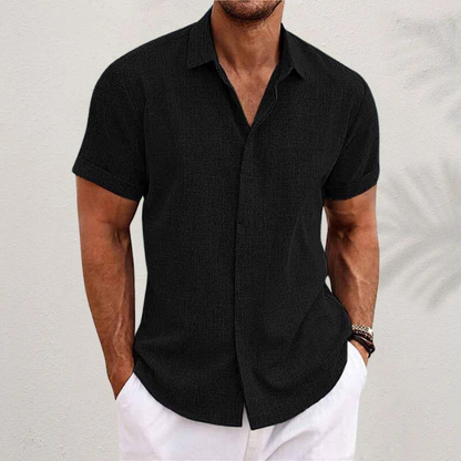 Men's Breathable Short Sleeve Dress Shirt – Lightweight Cotton Blend Button-Up for Summer Casual Wear & Office
