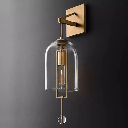 Modern Glass Globe Wall Light with Geometric Frame – Vintage Brass, Bronze & Satin Nickel – 23 or 29 Inch Height – Sculptural Sconce for