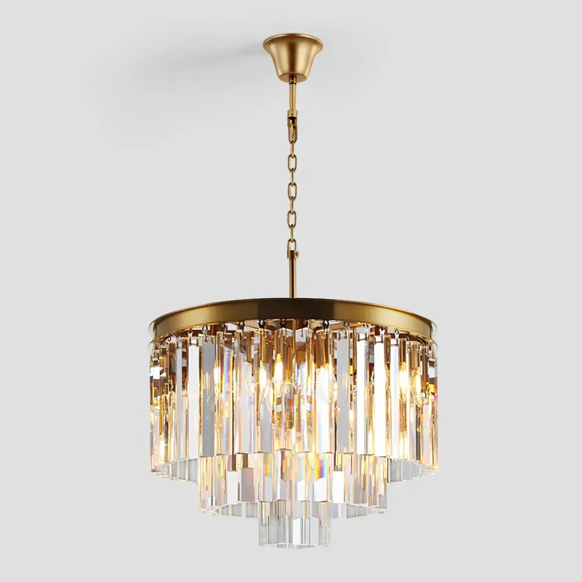 Tiered Crystal Chandelier with Cascading Glass Rods – Multi-Level Statement Lighting for Dining Room & Foyer – Brass, Black & Nickel Finish