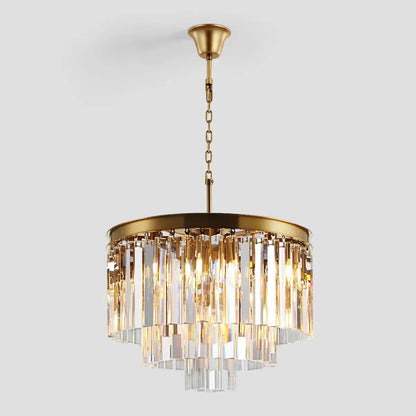 Tiered Crystal Chandelier with Cascading Glass Rods – Multi-Level Statement Lighting for Dining Room & Foyer – Brass, Black & Nickel Finish