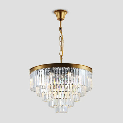 Tiered Crystal Chandelier with Cascading Glass Rods – Multi-Level Statement Lighting for Dining Room & Foyer – Brass, Black & Nickel Finish