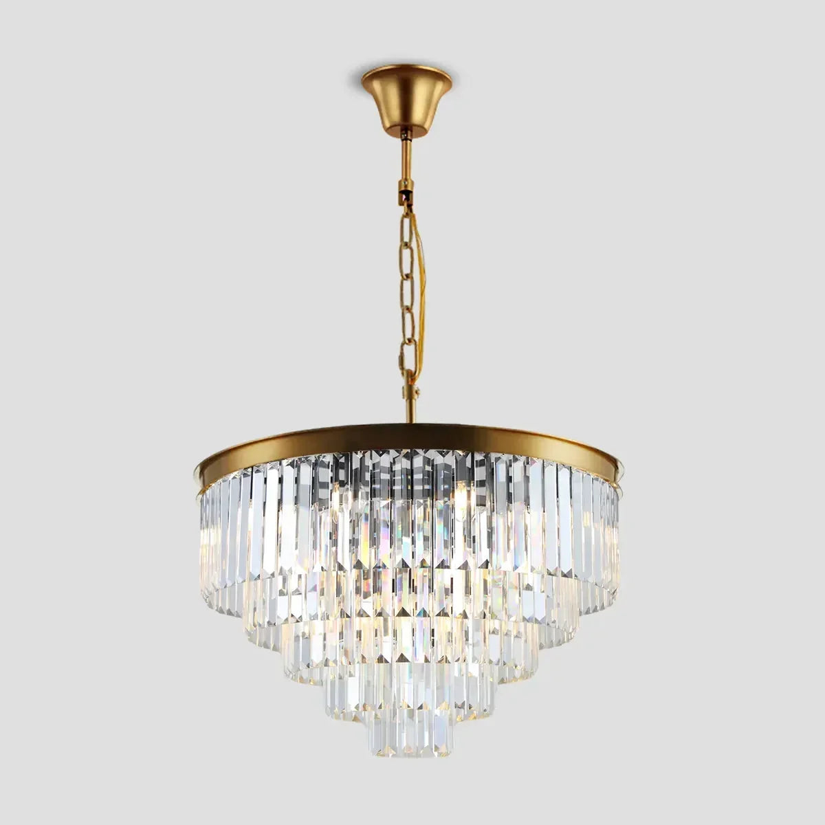 Tiered Crystal Chandelier with Cascading Glass Rods – Multi-Level Statement Lighting for Dining Room & Foyer – Brass, Black & Nickel Finish