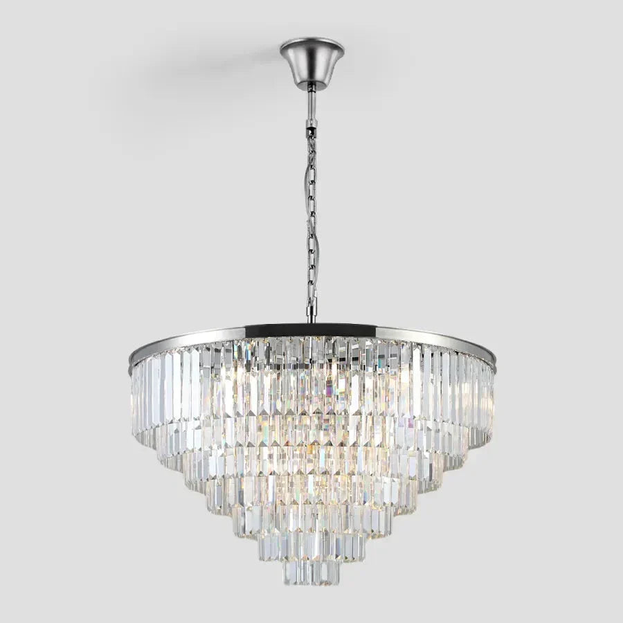 Tiered Crystal Chandelier with Cascading Glass Rods – Multi-Level Statement Lighting for Dining Room & Foyer – Brass, Black & Nickel Finish