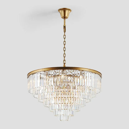 Tiered Crystal Chandelier with Cascading Glass Rods – Multi-Level Statement Lighting for Dining Room & Foyer – Brass, Black & Nickel Finish
